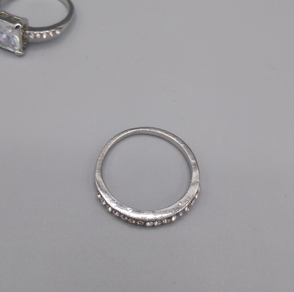 Silver Princess Cut Pavé Bridal Engagement Set - Picture 6 of 15